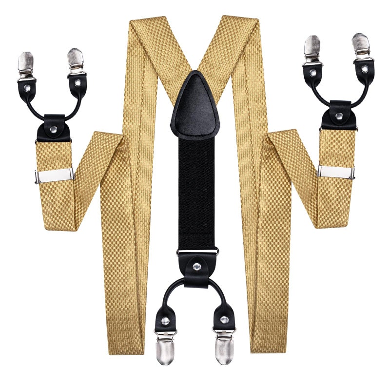 Dubulle Gold Suspenders for Men and Gold Bow Tie Pocket Square Set - Image 5